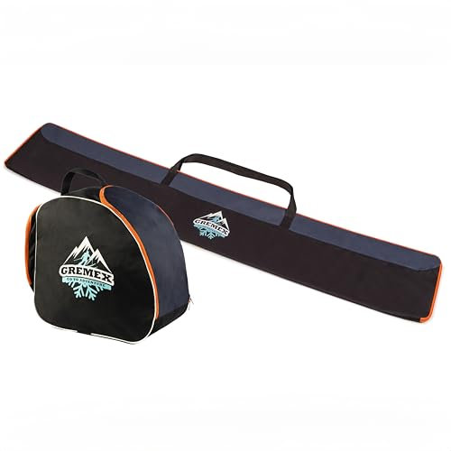 GREMEX Skitasche und Skischuhtasche Set - Starke Skitasche 160 cm - Wasserfeste Tasche Skischuhe mit Helm - Skisack für 1 Paar Ski - Skischuhtasche mit Helmfach - Ski Zubehör