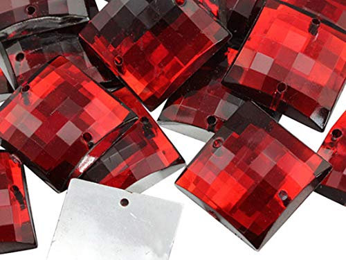 16 mm rote Rubin CH17 quadratische flache Rückseite zum Aufnähen, Perlen zum Basteln, Kunststoff-Acryl-Strasssteine mit Löchern zum Nähen, Kleidungsverzierungen, Kostüm-Cosplays, 40 Stück