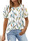 Aokosor Womens T Shirts Ladies Swiss Dot Tops Pleated Front T Shirt Puff Sleeve Summer Tops Leaf Print Size 10-12