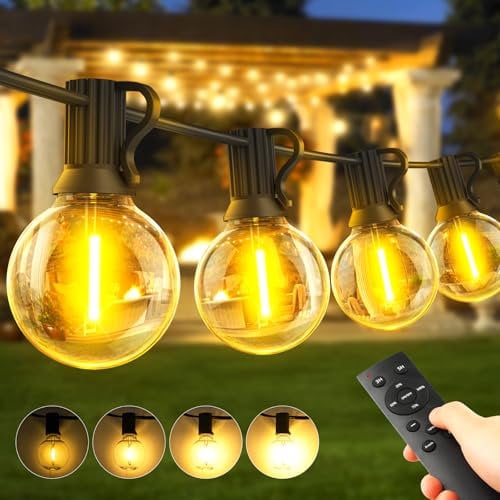 Lichterkette-Außen-LED-Outdoor-Strom-Beleuchtung-Aussen-Garten 30M Lichterketten Glühbirnen Balkon Pavillon Party Lights Warmweiß Wetterfest Glühbirne Fernbedienung Dimmbar Terrasse Gartenbeleuchtung