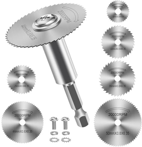 7 Pièces Disques de Coupe pour Perceuse, HSS Lames de Perceuse à Disque avec (60mm) tige Hexagonale 1/4, Mini Lames de Scie Circulaire pour Bois, Plastique et Métal