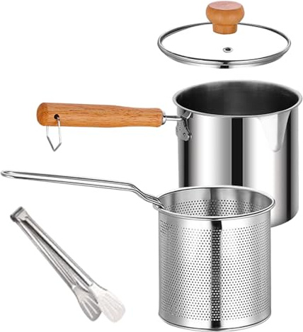 Edelstahl Frittiertopf Ölfilter Topf, Fritteusentopf, Fettbehälter Rostfreier Stahl Speckfett Mit Sieb, Frittierkorb Und Grillzange, Speckfettbehälter, Frittierfitcyer Pot Für Küche Tempura Pommes