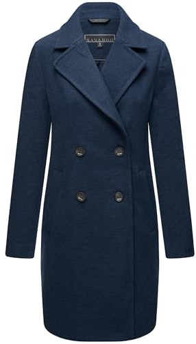 Navahoo Damen Mantel in Woll-Optik langer klassischer Trenchcoat Frostjuwel 14 Navy Gr. L