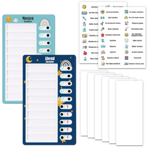 2PCS Checklist Boards, To Do Liste für Kinder, Routine Planer, Täglicher Plan, Aufgabenplaner für Kinder (1 Morgen Checkliste, 1 Abend)