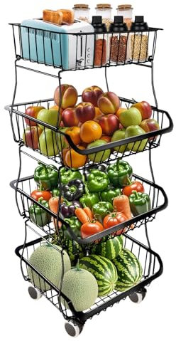 CROWNSHOP Vegetable Rack 4 Tier 40X30X80cm on Wheels Vegetable Storage Rack Kitchen Storage Cart for kitchens Bedroom Bathroom(4rd floor)