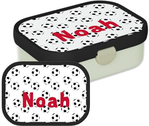 Mepal Personalisierte Brotdose mit Namen - Bento Lunchbox für Kinder - Fußball - Geeignet für bis zu 4 Butterbrote - BPA-frei & Spülmaschinenfest - 750 ml - Kleine Fußbälle