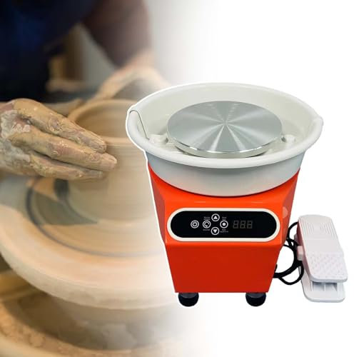 HCAUYNN TöPfer-Set FüR Erwachsene, FußPedalsteuerung 0–300 U/Min, Elektrische Keramik-Formmaschine (24,9 cm), FüR Heimwerker,Orange