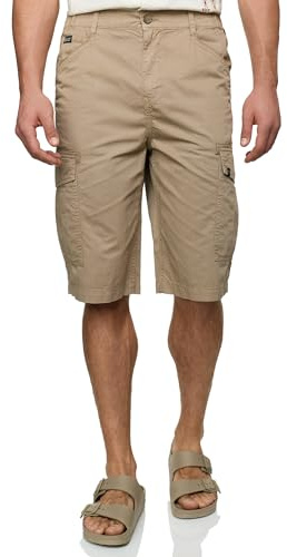 Indicode Herren INNadim Stretch Shorts aus Baumwolle | Cargoshorts Herrenshorts für Männer Greige, XL