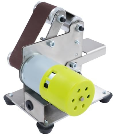 Stand-Bandschleifer,775 Reiner Kupfer-Gleichstrommotor(96W,7 Gang, inkl. Grobschleifscheibe und Schleifband,mit Staubschutzhaube) Elektrische Gürtelsleifmaschine