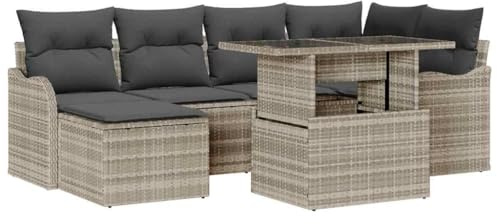 vidaXL Gartensofa-Set 7 STK. Hellgrau [Synthetisch]: Poly Rattan