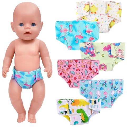 6 Stück Baby Puppen Windeln für 12-17 Zoll Puppens, Süßes Puppens Windeln für Baby Puppen 30/43/45 cm, 6 Verschiedene Muster und Stile,Wiederverwendbar Puppenunterwäsche Geschenke für Kinder