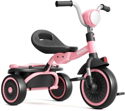 KORIMEFA Kids Tricycles for 1-3 3-5 years old, Toddler Gift Trike with Storage Basket, Boys Girls Bike with Adjustable Seat & Night Reflector, Balance Training Bicycle, Kids Toy Outdoor Indoor