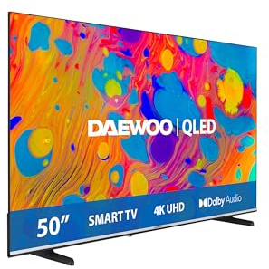 Daewoo 50DM55QV QLED Smart TV 50 Pulgadas 4K Ultra HD HDR, Televisor con Dolby Vision & Dolby Atmos, Compatible con Alexa, Diseño sin Marcos, Peana Lateral