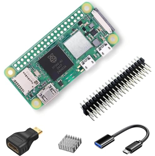 RasTech Raspberry Pi Zero 2W Kit con Pin Header, Dissipatore di Calore in Alluminio, Cavo Micro USB OTG, Mini Adattatore HDMI-HDMI (con CPU Quad-Core, Bluetooth 4.2, BLE, Antenna integrata ecc.)