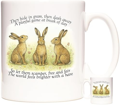 KAZMUGZ Hare Mug – 11oz Ceramic Mug with Whimsical Hare Illustration and Poem, Gift-Boxed for Nature Lovers