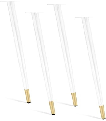 SXSHEYS Möbelbeine im Industrie-Stil, 4 Stück – konische Esstischbeine für Couchtische, Bänke, Stühle und Kommoden – inklusive Verstellbarer Schutzfüße – Weiß/Gold – 20 cm