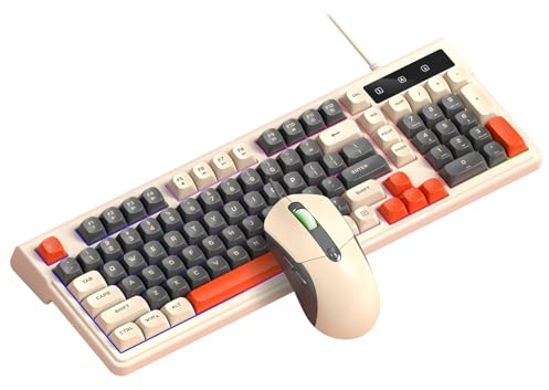 Bewinner RGB Backlit Gaming Keyboard and Mouse Combo, 98 Key Anti-Ghosting Compact Layout with Number Pad & 7200 DPI Wired,USB Plug and Play,Keyboard and Mouse Set (Beige Set)