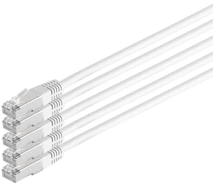 Kabelbude.eu Patchkabel Netzwerkkabel Ethernet LAN Kabel Cat 6 S/FTP PIMF Halogenfrei 250 MHz Weiß 0,25m 5er Pack