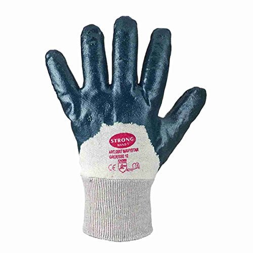 12 Paar Nitril beschichtete Handschuhe Stronghand *NAVYSTAR* Natur/blau