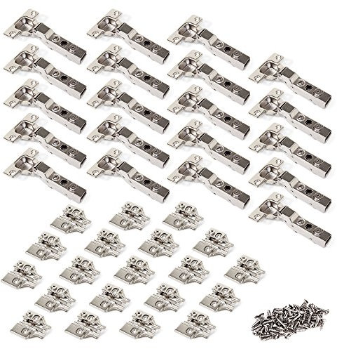 Emuca 1011107 Kit cerniera mezzo collo con scodellino Ø35mm 100° e basetta da avvitare con regolazione eccentrica, Set di 20