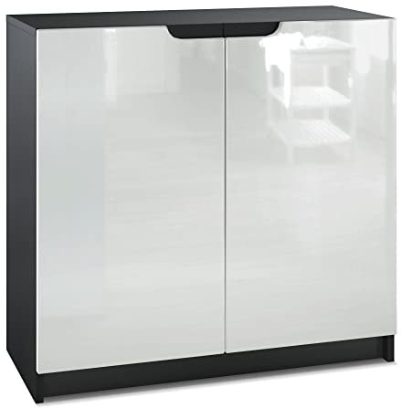 Vladon Sideboard Logan, Made in Germany, Kommode mit 2 Türen, Schwarz matt/Weiß Hochglanz (82 x 78 x 37 cm)