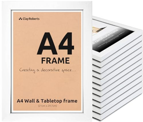 A4 Photo Frame, White, Pack of 12, Picture Frame, Certificate, Art Print Poster, 21cm x 29.7cm, White Frames, A4 Photo Collage Gallery Display