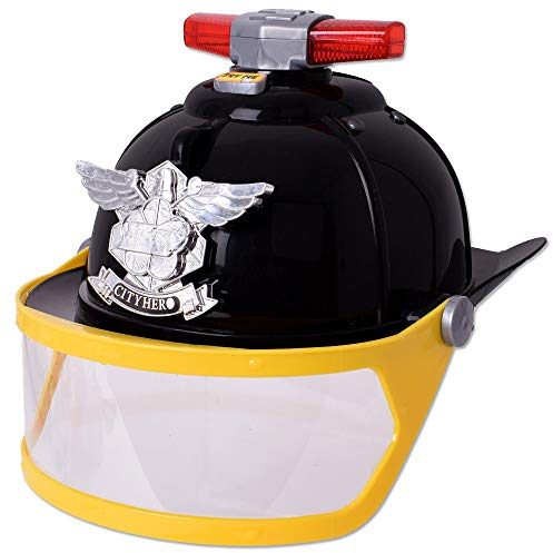 TE-Trend Kinder Feuerwehrhelm Feuerwehrmann Helm Kappe Visier Licht Sound Schwarz Kostüm Verkleidung Zubehör Spielzeug