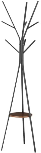 HOMCOM Freestanding Metal Coat Rack Stand 9 Hooks 1 Shelf Hat Display Brown
