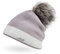 Neverless Damen Strick-Mütze gefüttert mit Fell-Bommel Kunstfell Winter-Mütze Feinstrick Glitzer-Garn Bommelmütze Dunkelbeige-Hellbeige Unisize