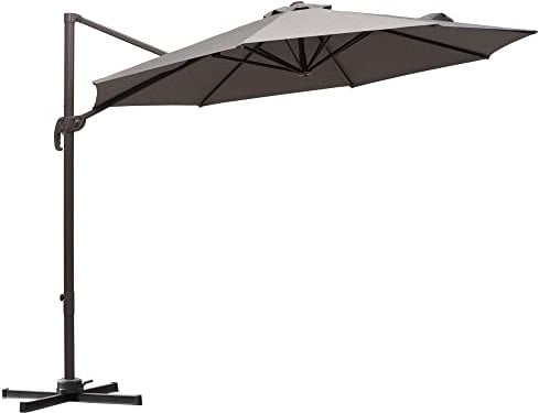 Outsunny 3M Cantilever Parasol, Hanging Garden Umbrella Sun Shade with 360° Rotation, Aluminium Frame, Cross Base, Hand Crank, Grey
