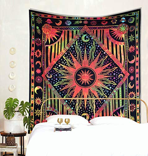 THE ART BOX Indie Wandteppich Baumwolle Mandala Wandbehang Deko Teppich Aesthetic Room Decor Dekoration Wohnzimmer Indische Tücher Schlafzimmer Deko, Regenbogen, 210x230 Cm
