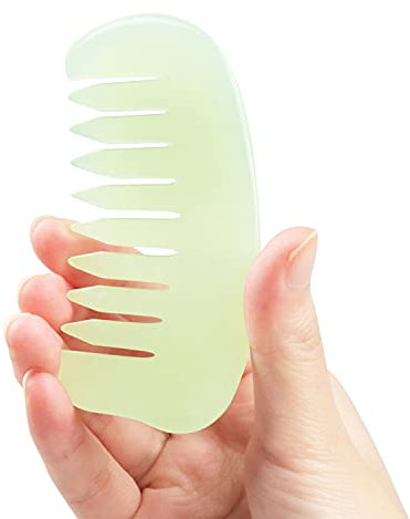 Peigne de massage en jade, fabriqué à la main, peigne à dents larges pour massage de la tête du cuir chevelu, outil de massage Gua Sha pour tout le corps