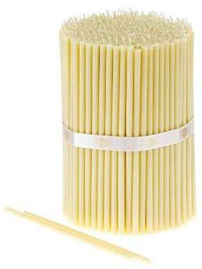 Danilovo 100 Stück Weiß Bienenwachs Kerzen - Orthodoxe Kerzen für Gebet, Rituals, Tischdeko Hochzeit - Ungiftig, Ruß - Tropffrei, Lang, Nachhaltige Produkte, N80, Höhe: 18,5 cm, Ø 6,1 mm