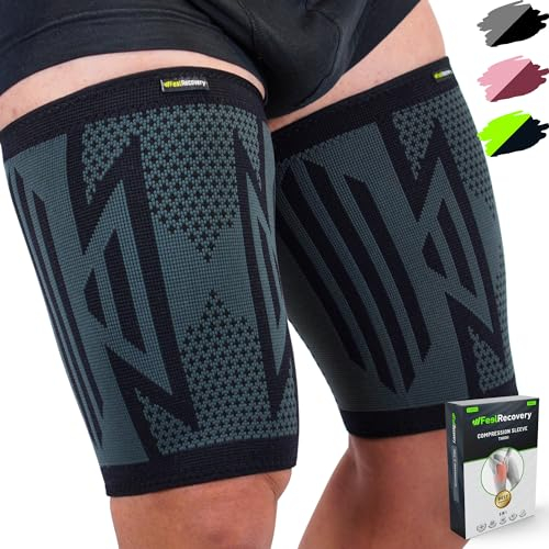 2 Pack Manchon de Compression Cuisse Homme et Femme - Maintien Cuisse pour Soulager Douleurs Ischio-Jambiers, Quadriceps et L'Aine, Tensions Musculaires, Crampes et Running - Respirant et Antidérapant