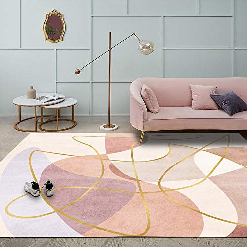 Rururug Tapis Moderne Famille Décorations Chambre Fille Ligne Or Rose Tapis de Salon à Design Scandinavie Tapis Déco Rectangle Antidérapant Lavable 80x120CM (31'' x 47'')