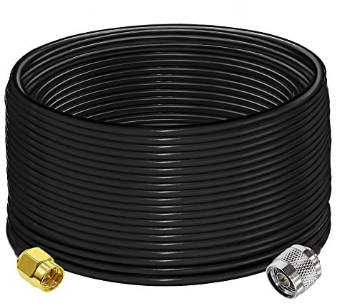 TUOLNK Cavo coassiale da SMA a N RG58 65,6 piedi (20 m) Cavo di prolunga per antenna WiFi a bassa perdita Cavo coassiale nero da SMA maschio a N maschio 50ohm per radioamatori 3G 4G LTE