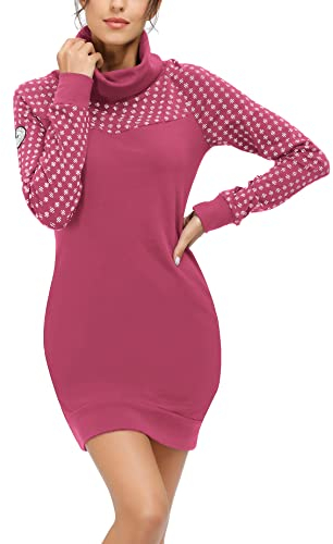 TrendiMax Robe Pull Femme Hiver Col Roulé Robe Longue Femme Manches Longues Hiver Robe Pull Femme Sexy Robe Chic Rouge Rose., S