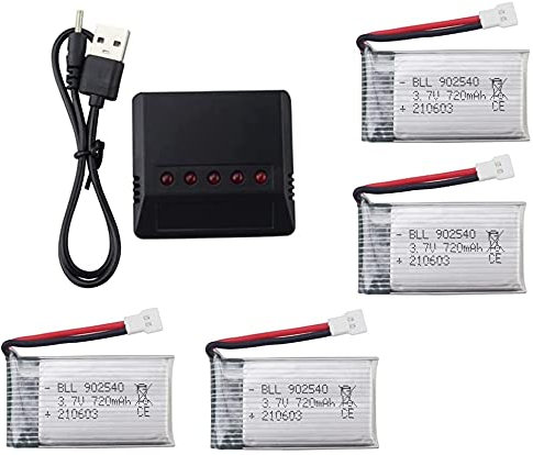 YUNIQUE GREEN-CLEAN-POWER - Set of 4 Rechargeable Lipo Batteries 720mAh 3.7V for Drones | Compatible with Syma X5, Cheerson CX-30W, Skytech M68, Wltoys F949 | Charger Included, Silver