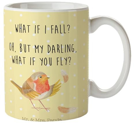 Mr. & Mrs. Panda Tasse Rotkehlchen Federn - Geschenk, Büro Tasse, Spruch Motivation, Tiere, Designer Tasse, Gute Laune, Motivation Sprüche, Vogel,