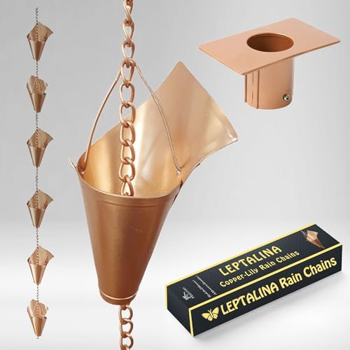 LEPTALINA Lily Iron Regenketten für Dachrinne und Regentonne, rostbeständig, beschichtet, Gartendekoration, Regenkette für Fallrohr, 2,5 m