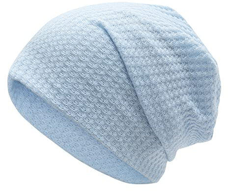 ZLYC Summer Long Slouch Beanie Leicht Weich Jersey Mütze für Damen und Herren,Solides Hellblau, Einheitsgröße