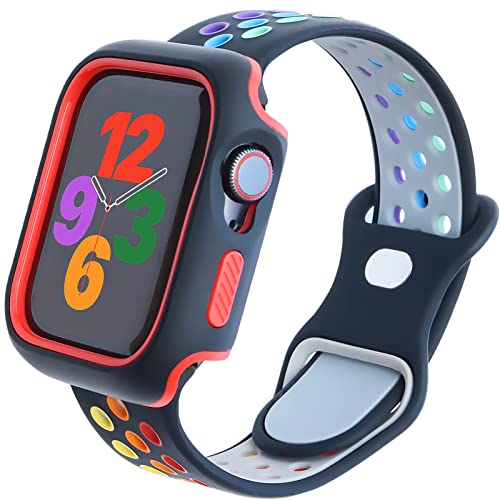 EWENYS Cinturino Sportivo in Morbido Silicone con Custodia per Apple Watch Series 6 5 4 44mm, Cinturini di ricambio Nike Sport Multi-foro e traspiranti