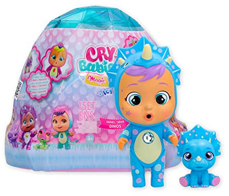 CRY BABIES MAGIC TEARS Icy World Dinos, Bambola Dinosauro a Sorpresa da Collezione che Piange Lacrime Vere e ha il suo Cucciolo di Dinosauro, Giocattolo per Bambini +3 anni