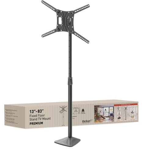 Barkan TV-Bodenständer mit Neigungs-, Dreh- und Höhenverstellung, hält bis zu 50 kg, glänzende Oberfläche, Eisen-Basis, Stange, fixiert, passend für LED-OLED-LCD-Display