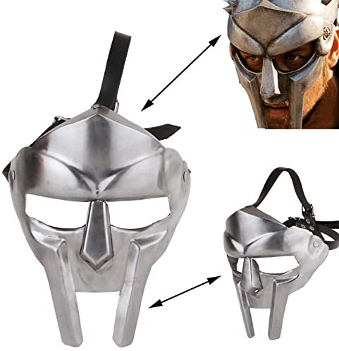 Brainmart MF Doom Style Face Mask – Roman Gladiator Madvillain Viking Armour – Silver Medieval Steel Mask for Adults – 18g Reenactment & Halloween Costume Cosplay Accessory