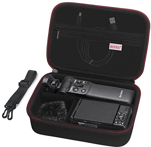 BOVKE Custodia per Sony ZV-1 / ZV-1F Vlog Fotocamera Digitale e Bluetooth Grip Vlogger Kit Accessorio per Vlogg YouTube Live Video Streaming, Tasca Mesh per Batterie Caricabatterie Cavi USB, Nero