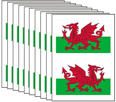 Welsh Flag Face Tattoos, Wales Country Flag Face Stickers, 2022 World Cup European Cup Football Events Cheering Party Favors Accessories for Football Fans Supporting - 10PCS, White,Green,Red