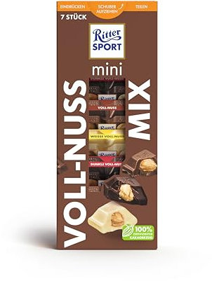 Ritter Sport mini Turm Vollnuss Mix, verschiedene Schokoladenvariationen mit ganzen Nüssen, perfekt zum Naschen und Genießen, geeignet für Muttertag und Vatertag, Geschenkidee, 1 Box, 116g