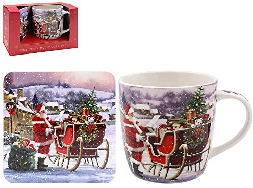 lesser and pavey LP52639 Ceramic Mug & Coaster | Santa design | Set of 2 Tableware, Multicolor