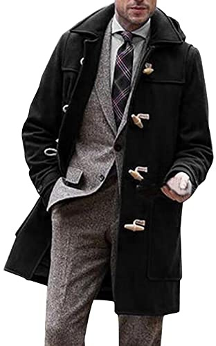 L9WEI Manteau pour homme automne hiver gabardine chaude décontractée doublée boutonnage double hommes hiver veste coupe-vent col manteau en laine pour homme, Noir , L